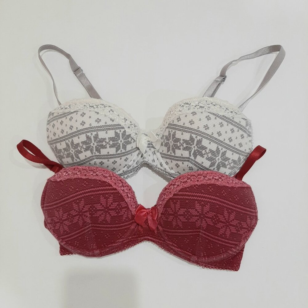 Lace trim cottagecore coquette nordic pattern cotton bra lingerie bundle